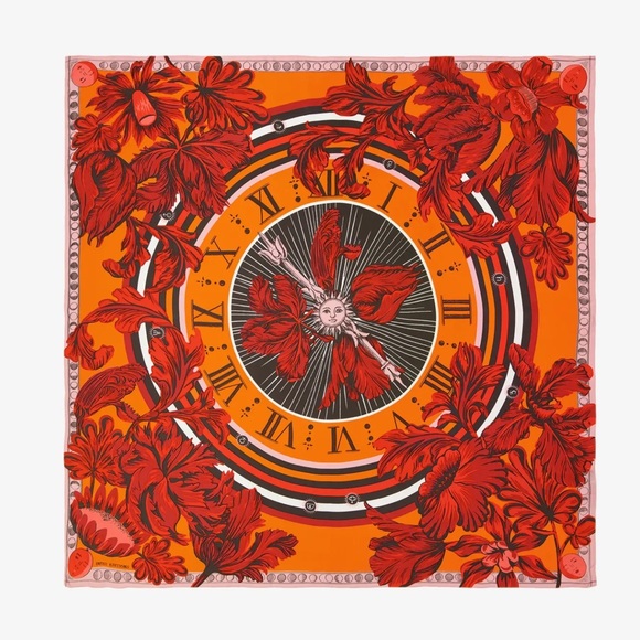 INOUI EDITIONS - bright clock motif silk scarf - NEW - Picture 1 of 4